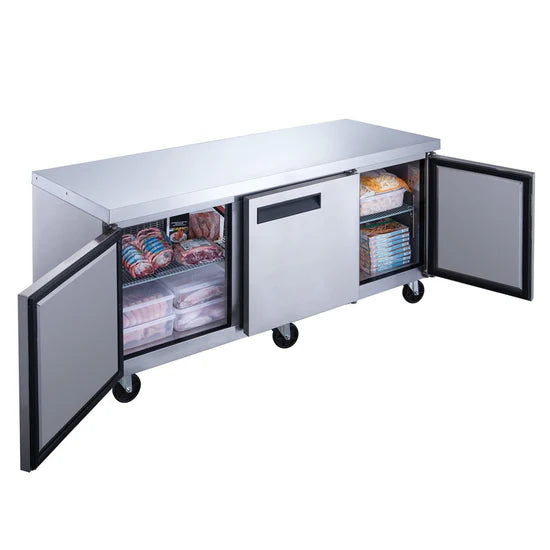 3-Door Undercounter Commercial Freezer in Stainless Steel