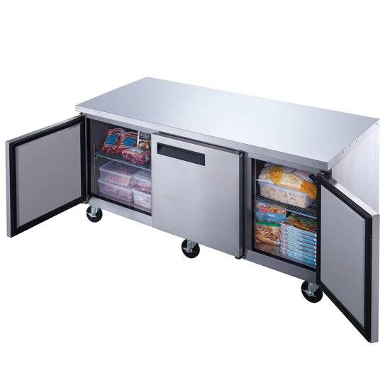 3-Door Undercounter Commercial Freezer in Stainless Steel