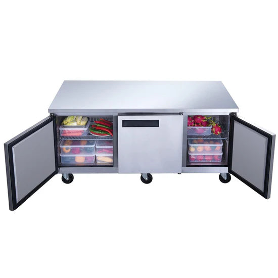 3-Door Undercounter Commercial Refrigerator in Stainless Steel