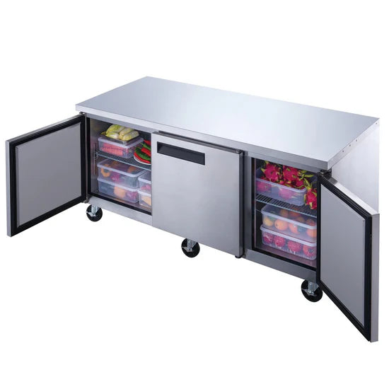 3-Door Undercounter Commercial Refrigerator in Stainless Steel